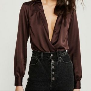 Abercrombie Womens Long-Sleeve Satin Bodysuit
